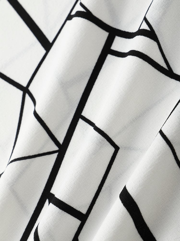 Mens All Over Geometric Lines Print White Crew Neck Short Sleeve T-Shirt
