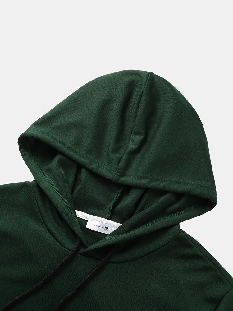 Mens Solid Color Casual Short Sleeve Drawstring Hooded T-Shirt