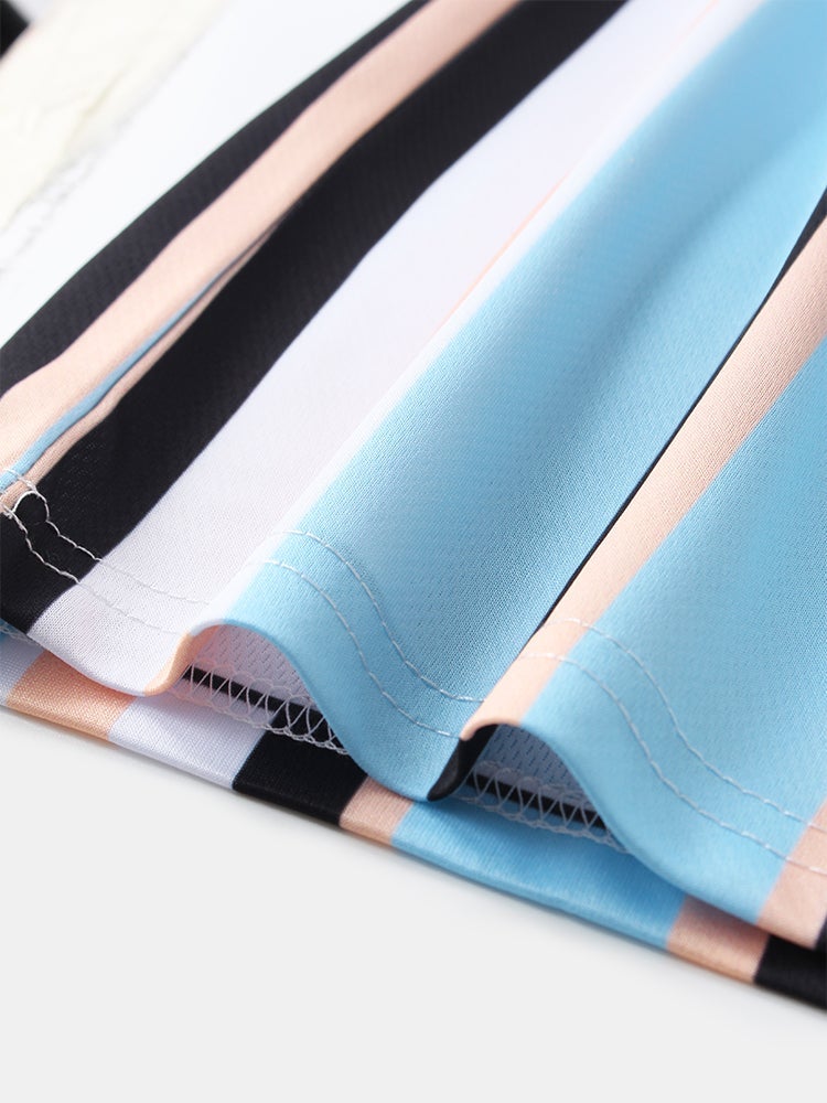 Mens Vertical Stripes Print Loose Casual Breathable Round Neck T-Shirts