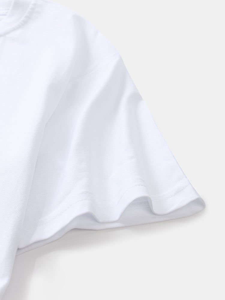 Mens 100% Cotton Solid Color Panda Print Thin Casual T-Shirt