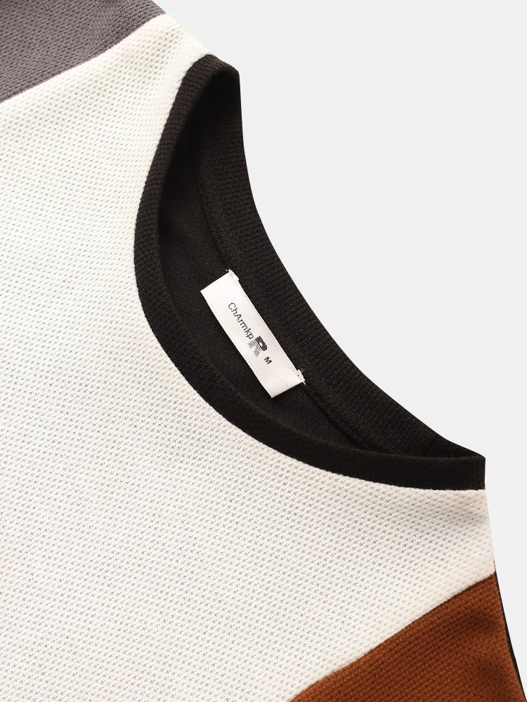 Mens Letter Pattern Knitted Patchwork Crew Neck Short Sleeve T-Shirt SKUH83541