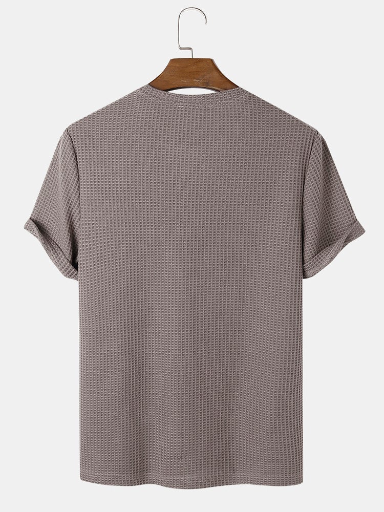 Mens Knitted Stitching Letter Embroidery Crew Neck Short Sleeve Crew Neck T-Shirt
