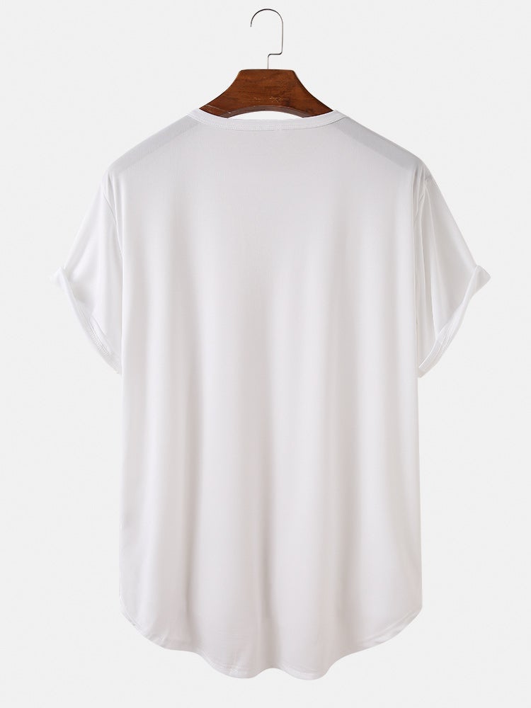 Mens Line Graphic High Low Curved Hem Sports Short Sleeve T-Shirts SKUH96070