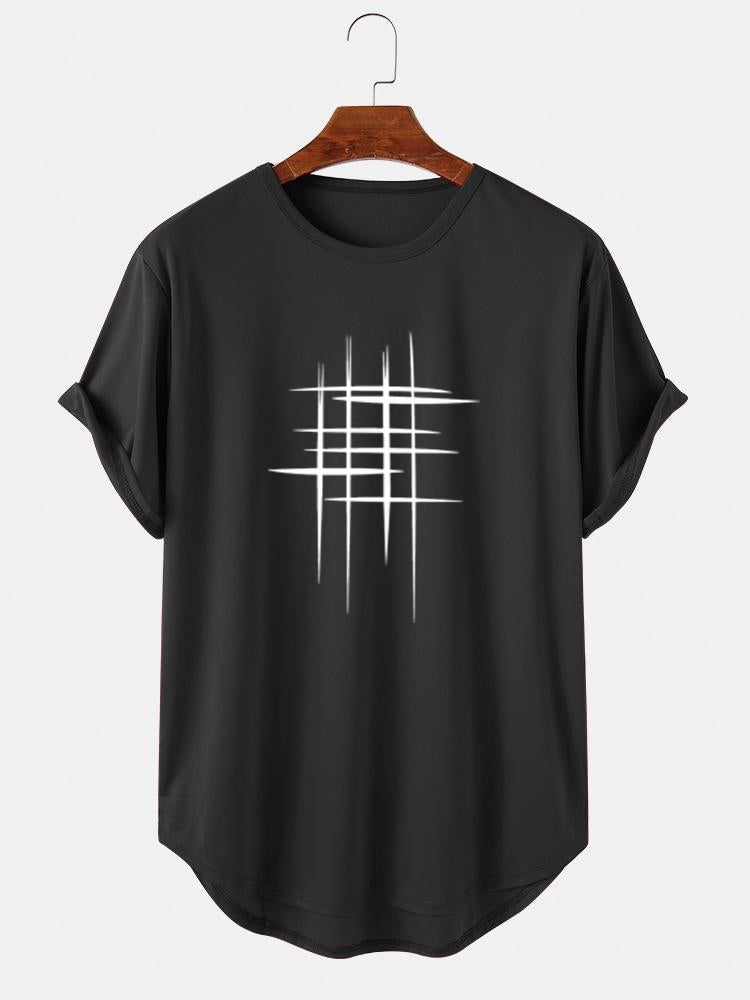 Mens Line Graphic High Low Curved Hem Sports Short Sleeve T-Shirts SKUH96070