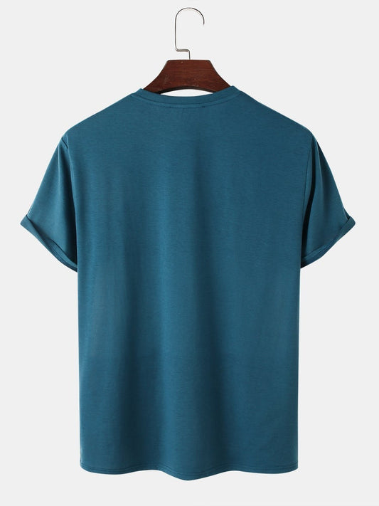 Mens Solid Color Patchwork Letter Print Crew Neck Short Sleeve Preppy T-Shirt SKUG91290