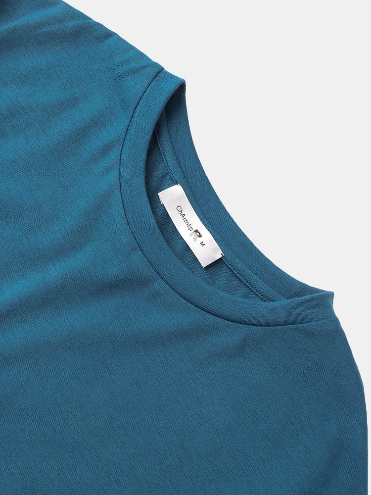 Mens Solid Color Patchwork Letter Print Crew Neck Short Sleeve Preppy T-Shirt SKUG91290